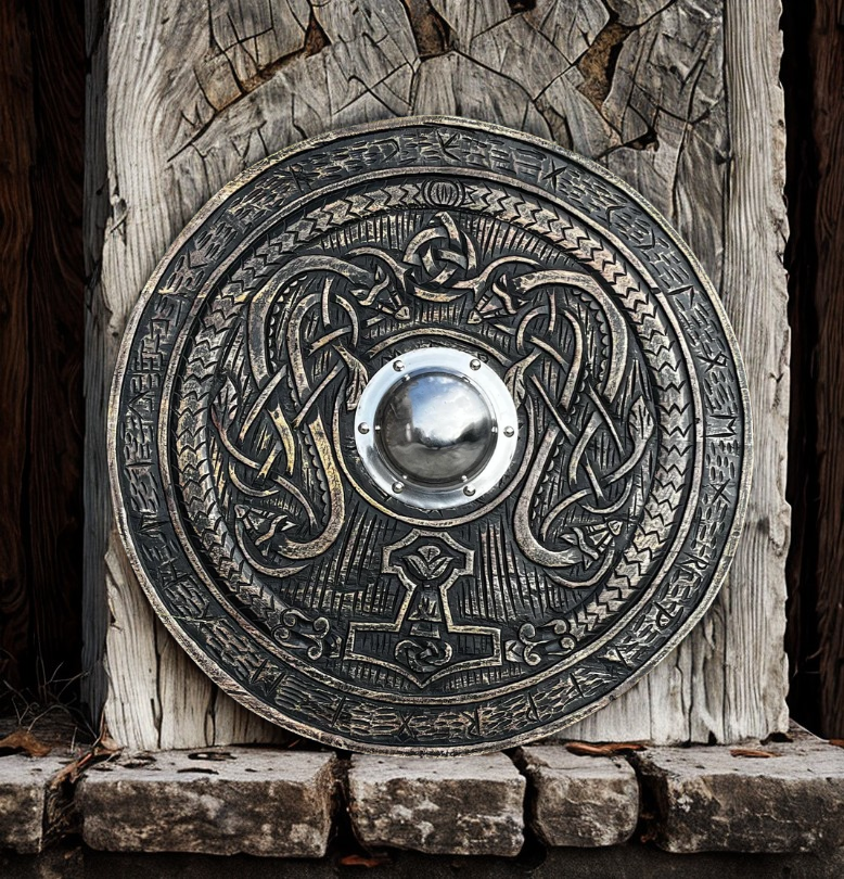 Hand-Carved Wooden Viking Shield