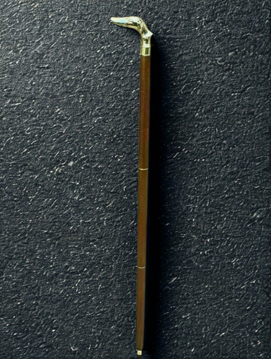 Solid Brass Dog Head Handle Wooden Walking Stick