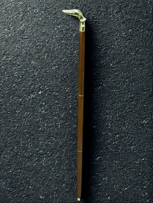 Solid Brass Dog Head Handle Wooden Walking Stick