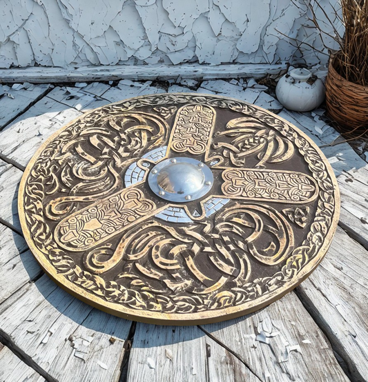 Hand-Carved Wooden Viking Dragon Design Shield