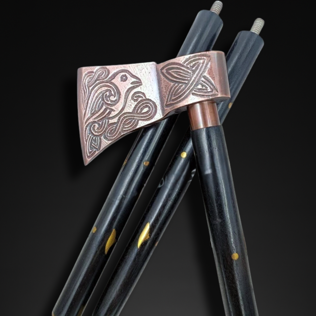 Handmade Axe Head Handle Wooden Walking Stick