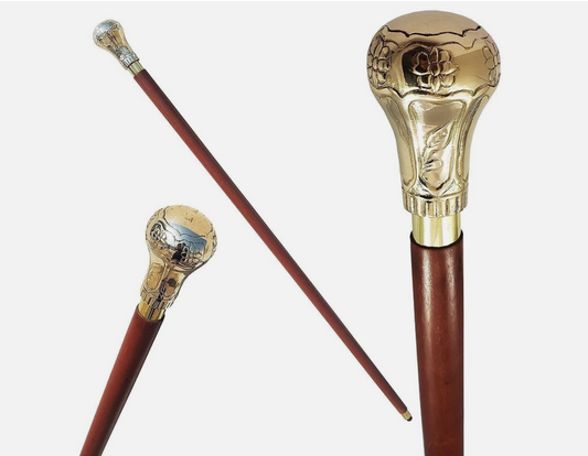 Solid Brass Head Handle Wooden Walking Cane