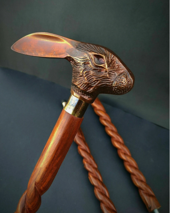 Handcrafted Rabbit Head Brass Walking Stick