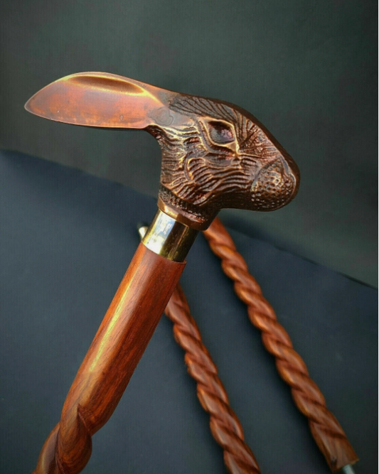 Handcrafted Rabbit Head Brass Walking Stick