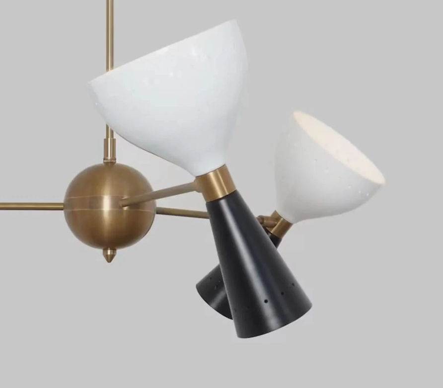 Three Arms Six Lights Stilnovo Style Chandelier