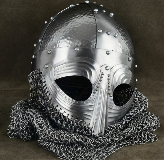 Viking Helmet with Hammered Detail and Chainmail