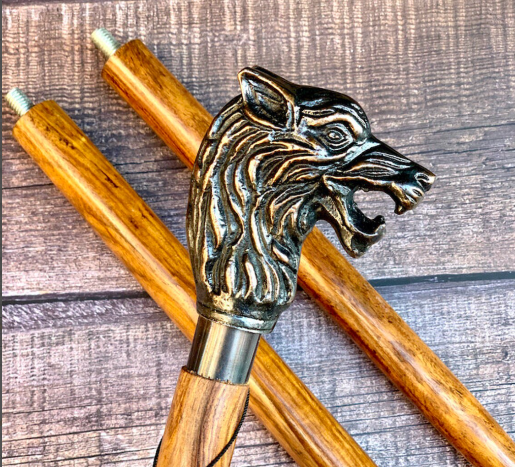Lion Handle Cane - Black Wooden Walking Stick, Handcrafted, Perfect for Men & Women, Folds 3 Ways