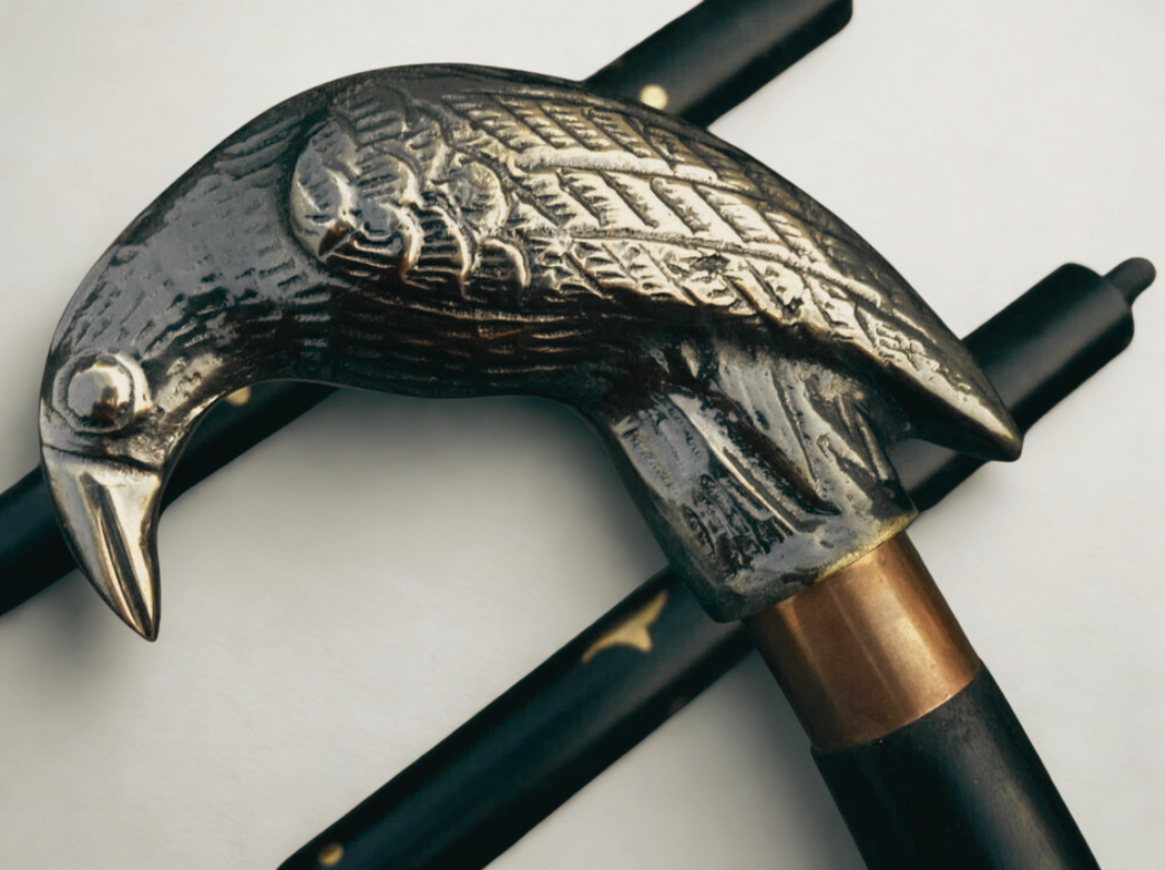 Handcrafted  Bird-Shaped Brass Handle Walking Cane
