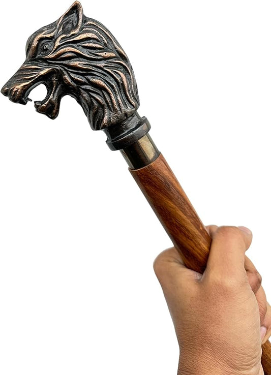 Lion Handle Cane - Black Wooden Walking Stick, Handcrafted, Perfect for Men & Women, Folds 3 Ways