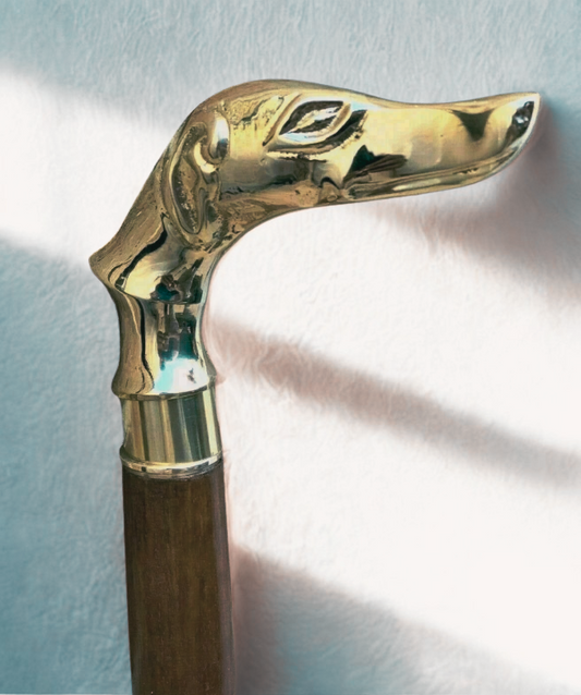 Solid Brass Dog Head Handle Wooden Walking Stick