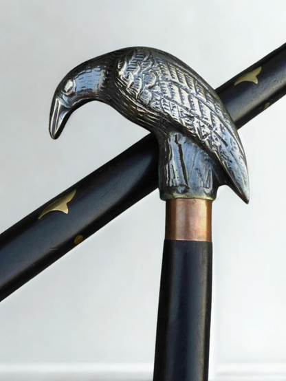 Handcrafted  Bird-Shaped Brass Handle Walking Cane