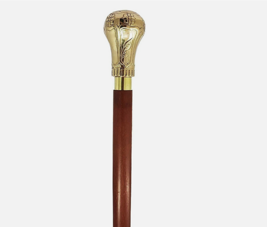 Solid Brass Head Handle Wooden Walking Cane