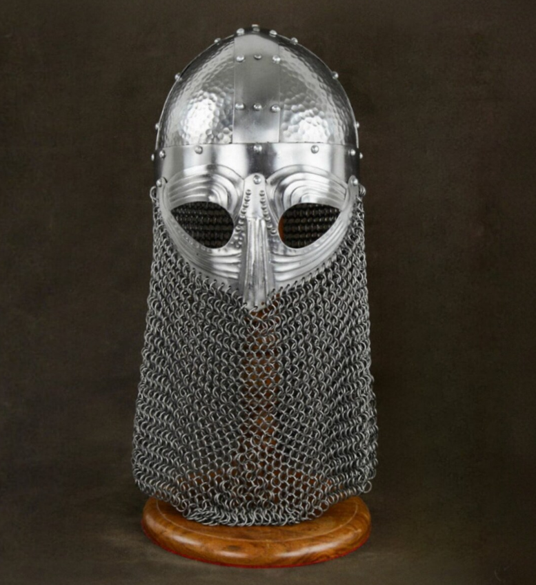 Viking Helmet with Hammered Detail and Chainmail