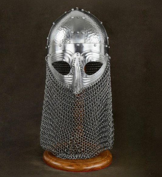 Viking Helmet with Hammered Detail and Chainmail