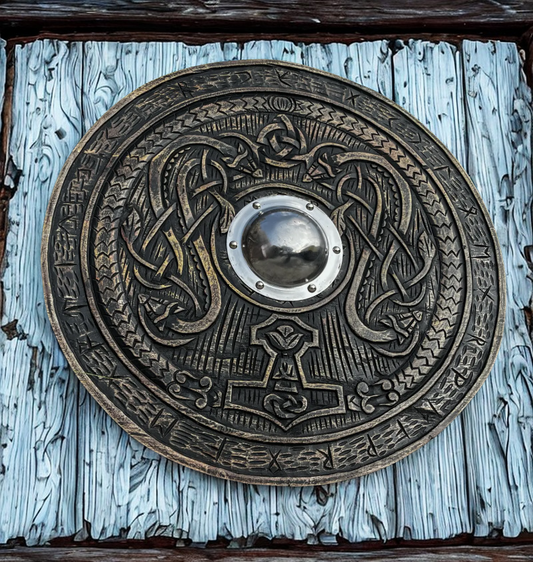 Hand-Carved Wooden Viking Shield