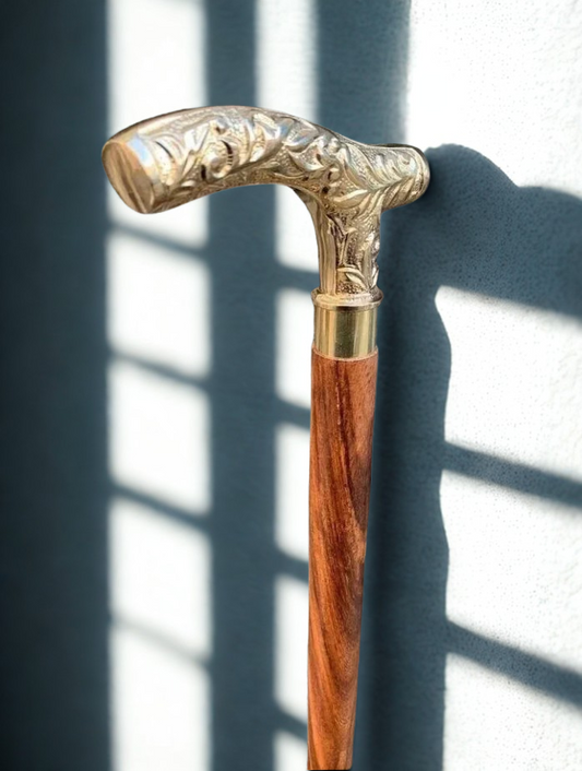 Handcrafted Vintage Brass Handle Wooden Walking Cane