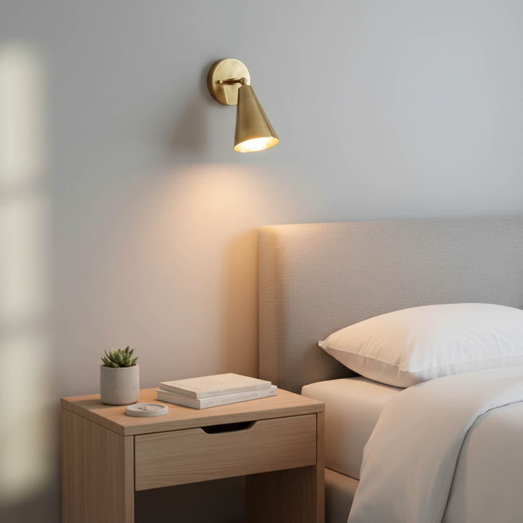 Brass Cone Wall Sconce | Mid-Century Bedside Lamp