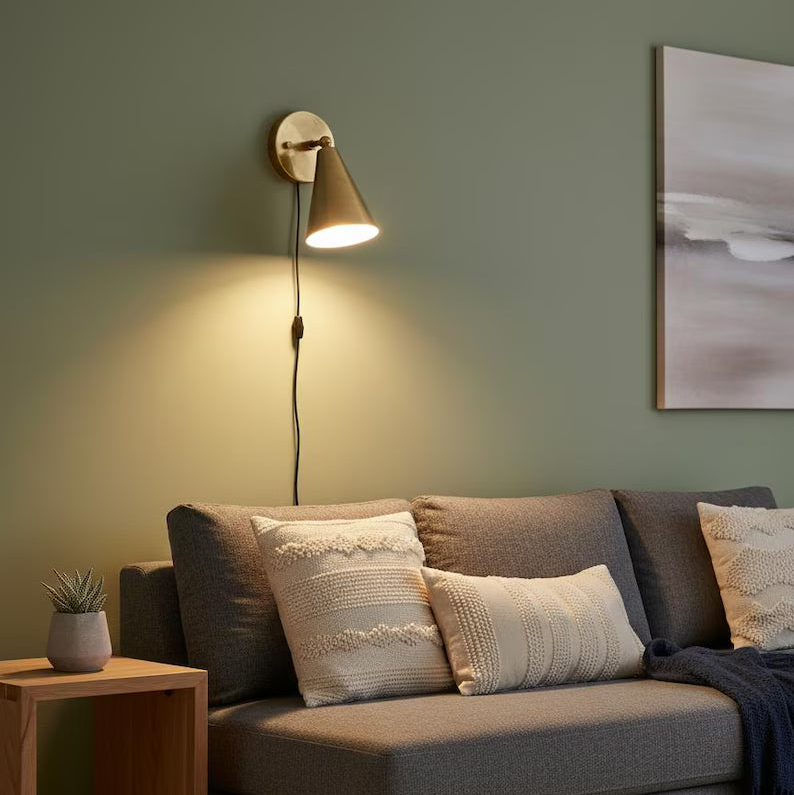Brass Cone Wall Sconce | Mid-Century Bedside Lamp