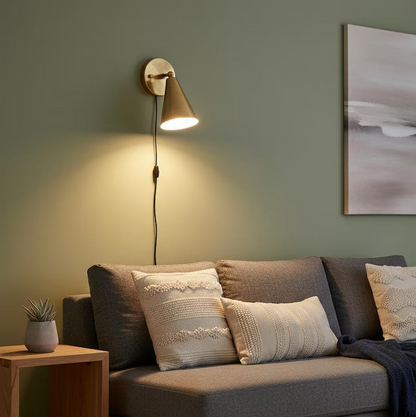 Brass Cone Wall Sconce | Mid-Century Bedside Lamp