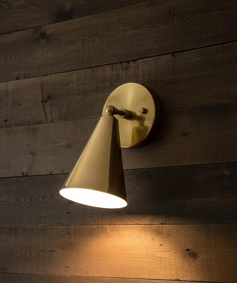 Brass Cone Wall Sconce | Mid-Century Bedside Lamp